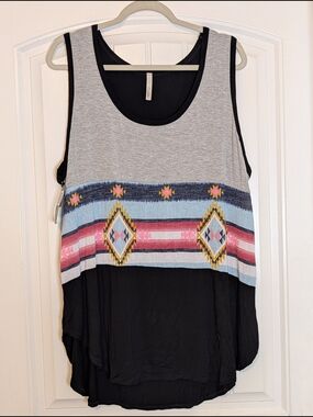 Celeste Colorblock Southwest Patterned Plus Size Tank Top
